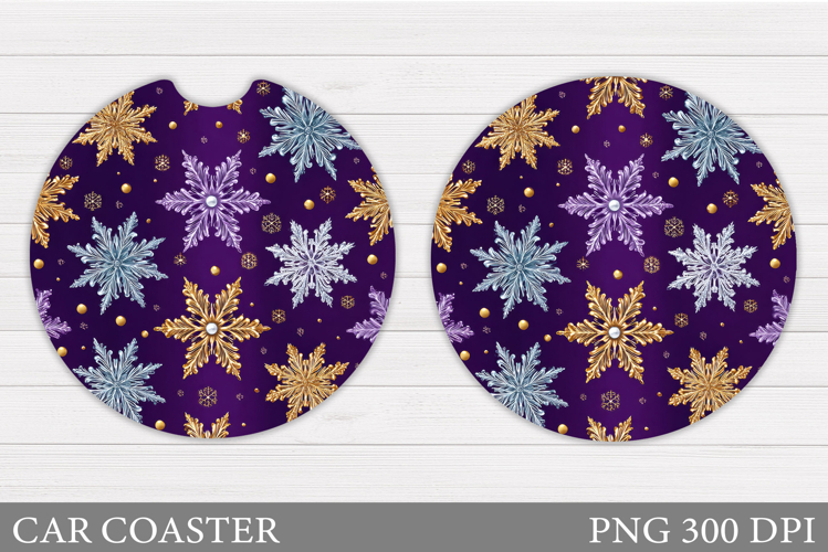 Snowflakes Car Coaster Design. Snowflakes Round Coaster