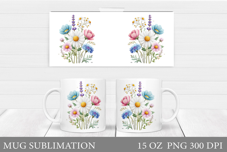 Flowers Mug Sublimation. Wildflowers Mug Design