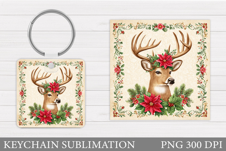 Reindeer Keychain Design. Christmas Keychain Sublimation