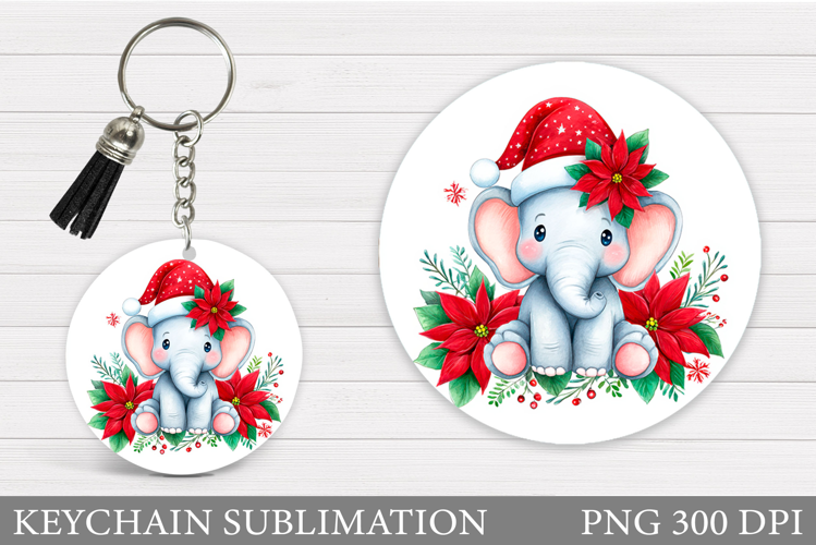 Christmas Elephant Keychain. Winter Elephant Keychain Design