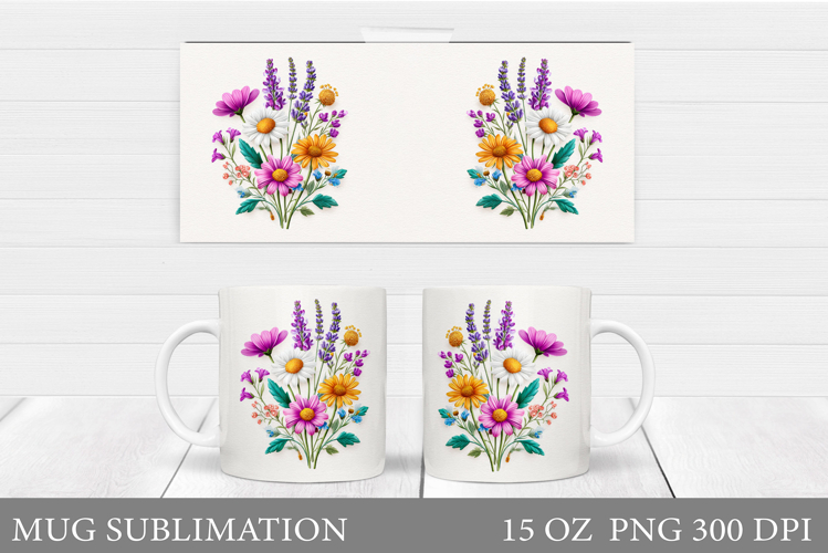 Floral Mug Sublimation. Flowers Mug Wrap Design
