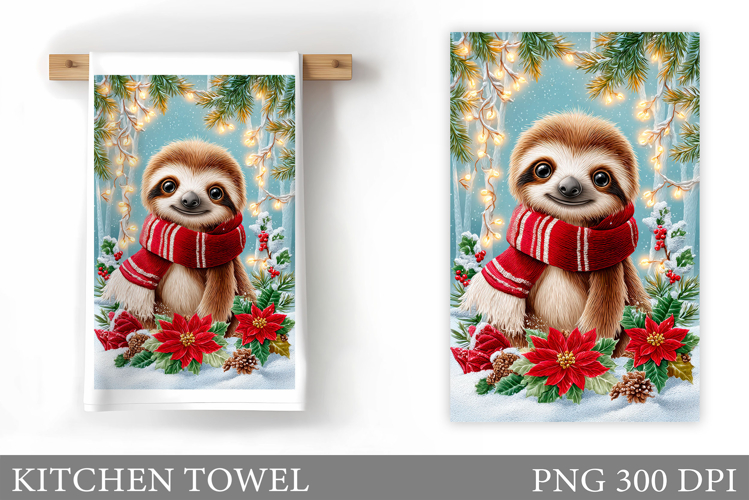 Christmas Sloth Kitchen Towel. Christmas Kitchen Towel