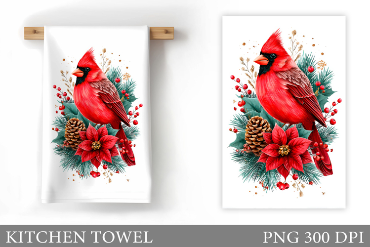 Christmas Cardinal Kitchen Towel. Christmas Kitchen Towel