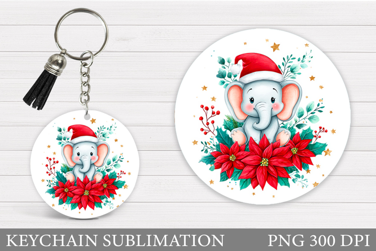 Christmas Elephant Keychain. Winter Elephant Keychain Design