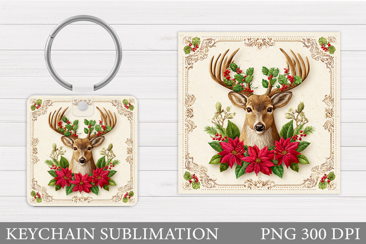 Reindeer Keychain Design. Christmas Keychain Sublimation