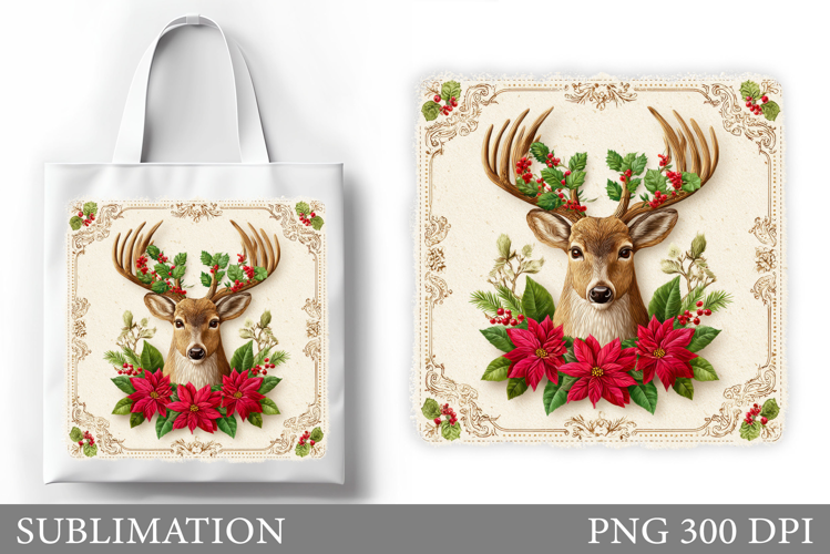 Reindeer Tote Bag Design. Christmas Tote Bag Sublimation