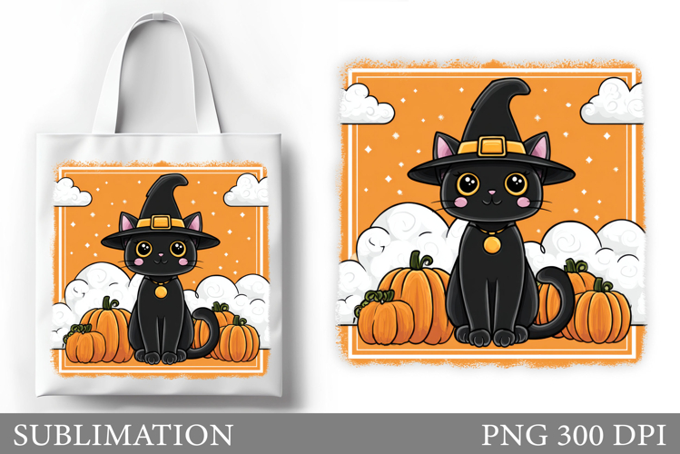 Halloween Cat Sublimation. Halloween Cat Tote Bag Design