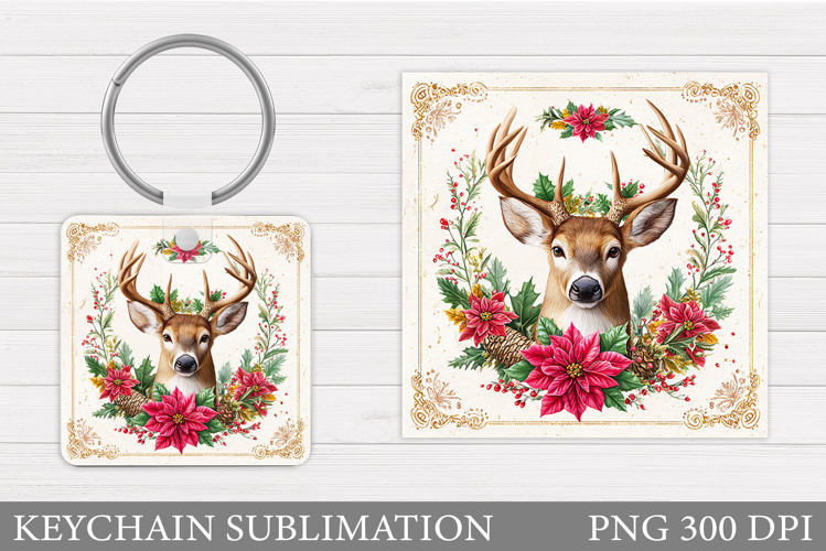 Reindeer Keychain Design. Christmas Keychain Sublimation