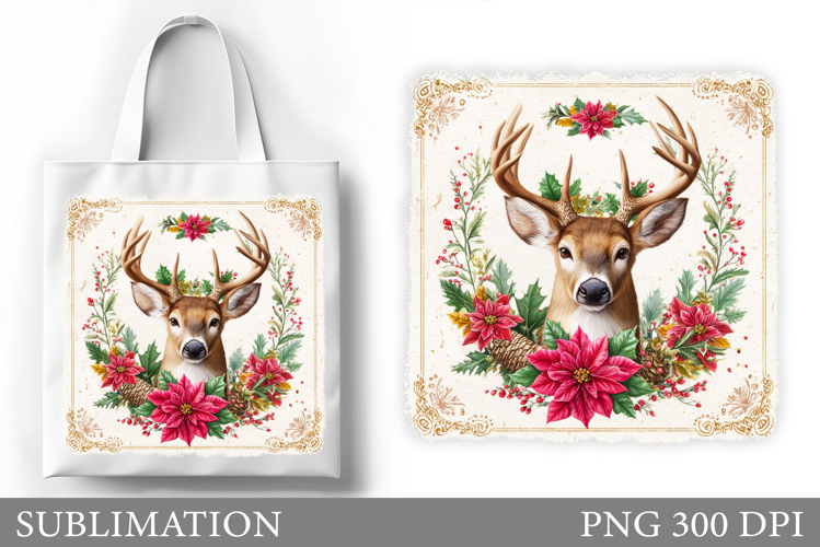 Reindeer Tote Bag Design. Christmas Tote Bag Sublimation