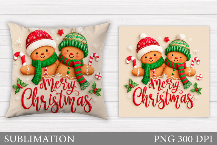 Gingerbread Pillow Design. Christmas Pillow Sublimation example image 1