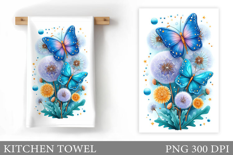 Butterflies Kitchen Towel. Flowers Kitchen Towel Design example image 1