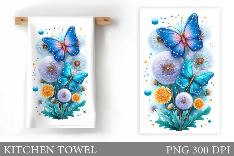 Butterflies Kitchen Towel. Flowers Kitchen Towel Design