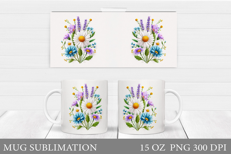 Flowers Mug Sublimation. Floral Mug Wrap Design