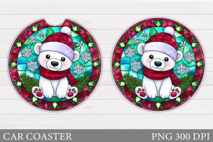 Polar Bear Car Coaster. Christmas Car Coaster Design example image 1