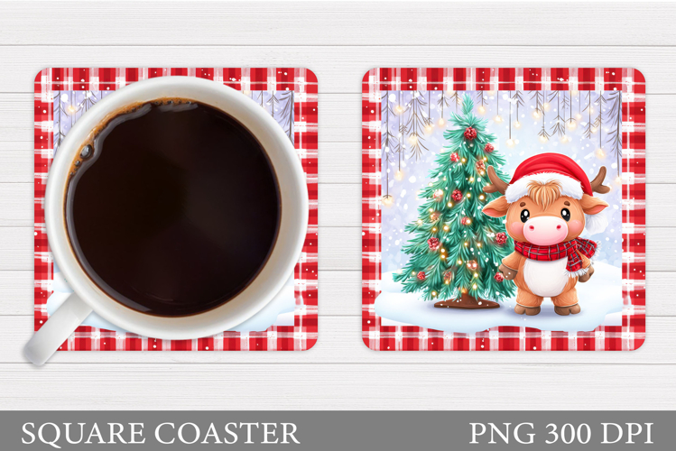 Christmas Cow Coaster. Christmas Coaster Sublimation