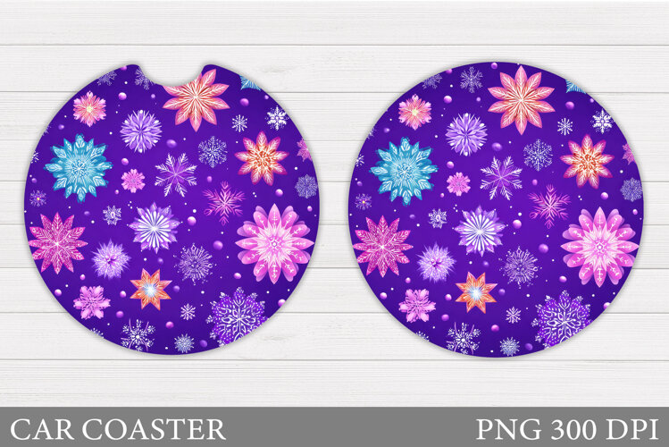 Snowflakes Car Coaster Design. Snowflakes Round Coaster example image 1