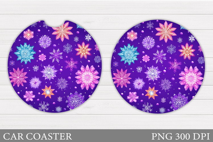 Snowflakes Car Coaster Design. Snowflakes Round Coaster