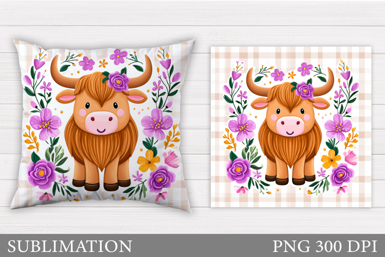 Cute Cow Pillow Design. Cow Flowers Pillow Sublimation