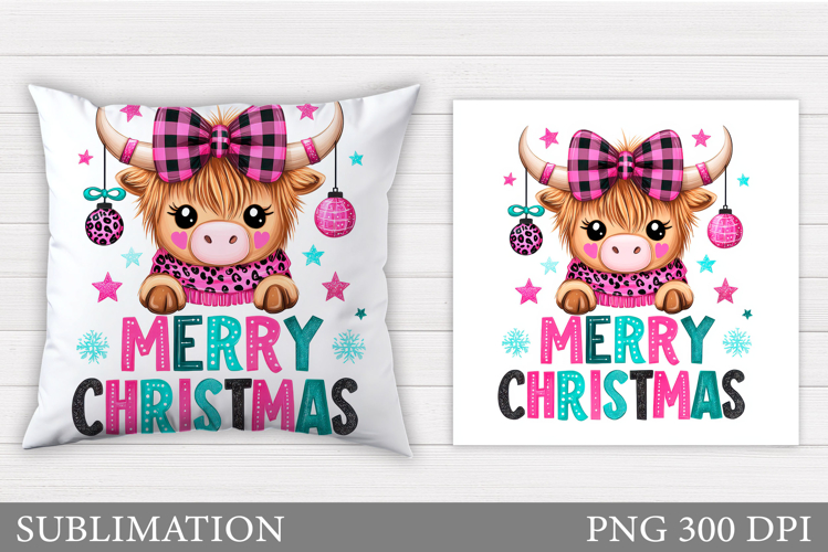 Christmas Cow Pillow Design. Christmas Pillow Sublimation