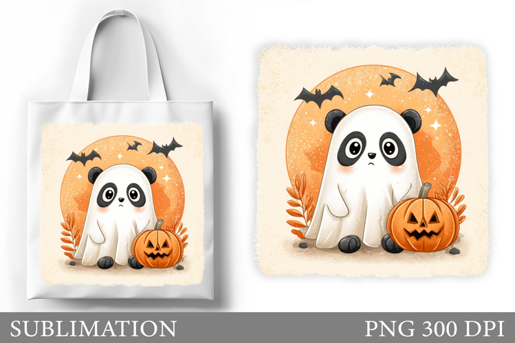 Ghost Panda Tote Bag Design. Halloween Tote Bag Sublimation