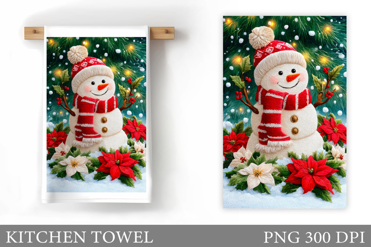 Cute Snowman Kitchen Towel. Christmas Kitchen Towel Design