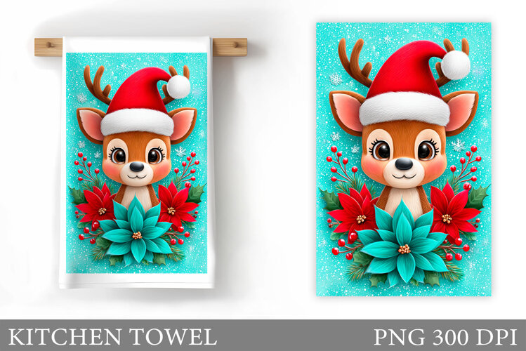 Christmas Deer Kitchen Towel. Christmas Kitchen Towel Design example image 1