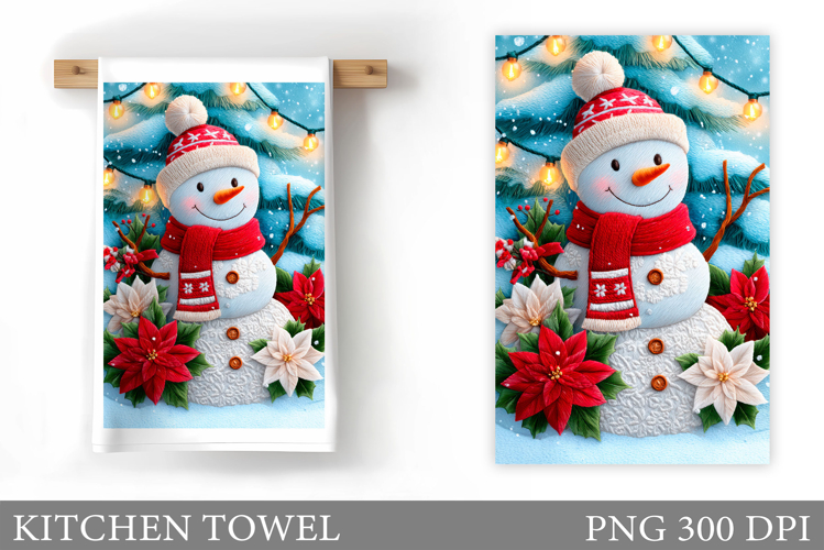 Cute Snowman Kitchen Towel. Christmas Kitchen Towel Design