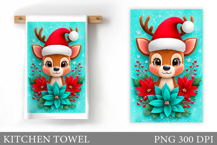 Cute Deer Kitchen Towel. Christmas Kitchen Towel Design