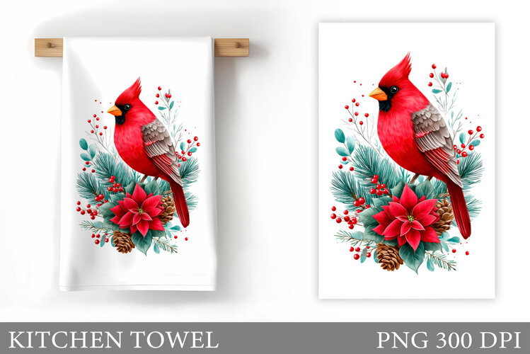Christmas Cardinal Kitchen Towel. Christmas Kitchen Towel example image 1