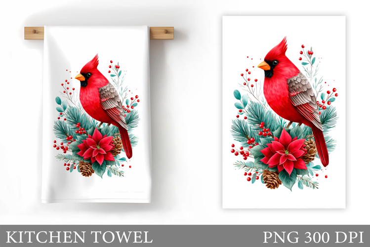 Christmas Cardinal Kitchen Towel. Christmas Kitchen Towel