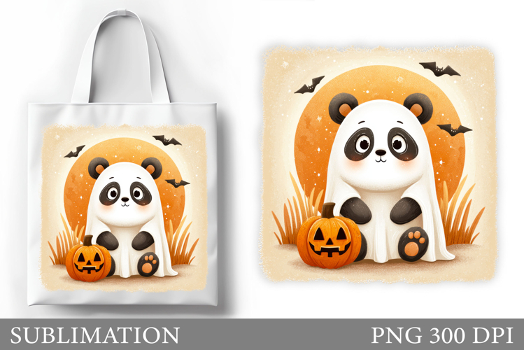 Ghost Panda Tote Bag Design. Halloween Tote Bag Sublimation