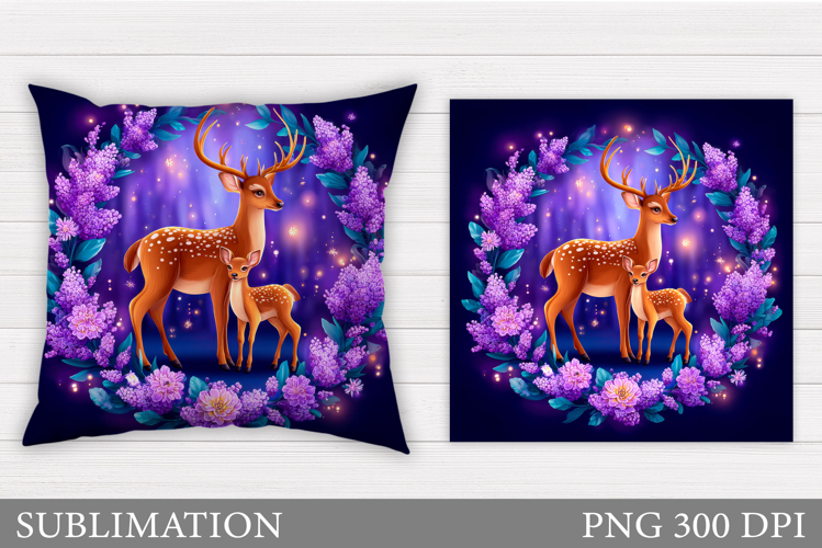 Cute Deer Pillow Sublimation. Deer Flowers Sublimation