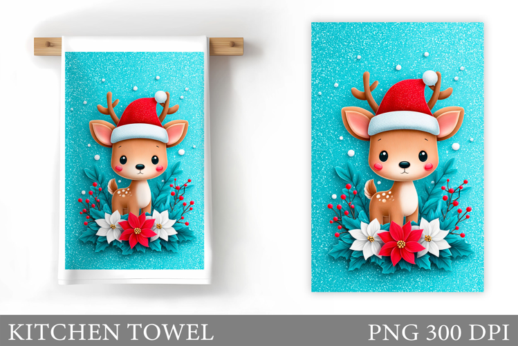 Christmas Deer Kitchen Towel. Christmas Kitchen Towel Design