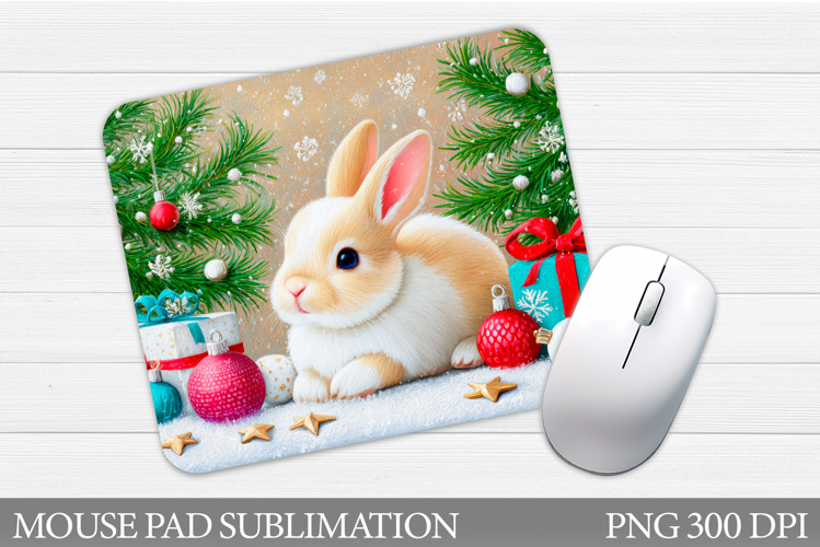 Christmas Bunny Mouse Pad. Christmas Mouse Pad Sublimation