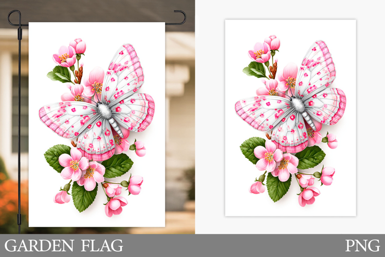 Butterfly Garden Flag Design. Flowers Garden Flag