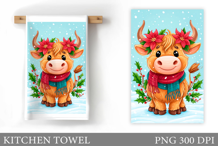 Christmas Cow Kitchen Towel Design. Christmas Kitchen Towel