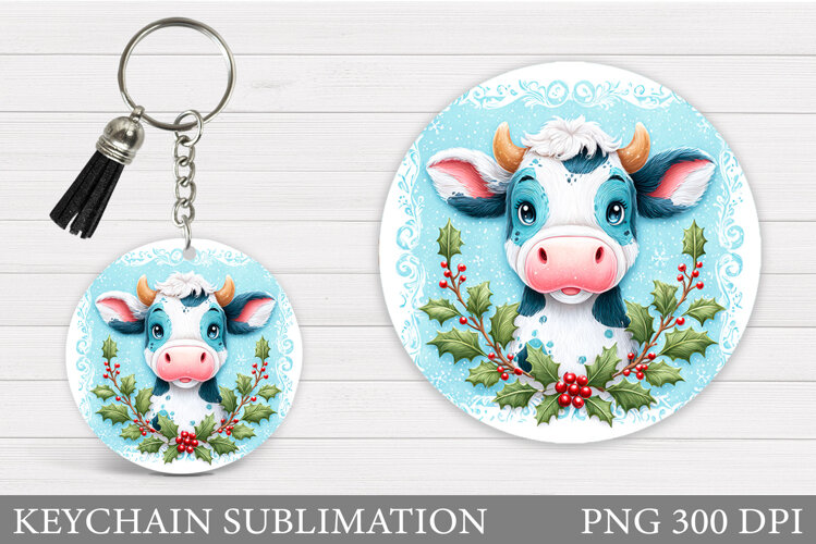 Christmas Cow Keychain. Christmas Keychain Design example image 1