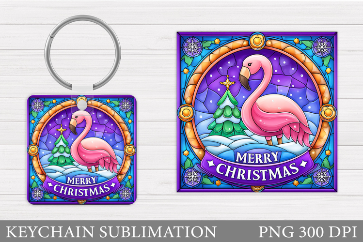 Christmas Flamingo Keychain. Christmas Keychain Sublimation
