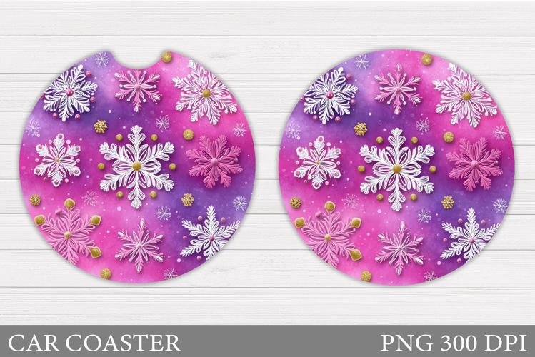Snowflakes Car Coaster Design. Snowflakes Round Coaster
