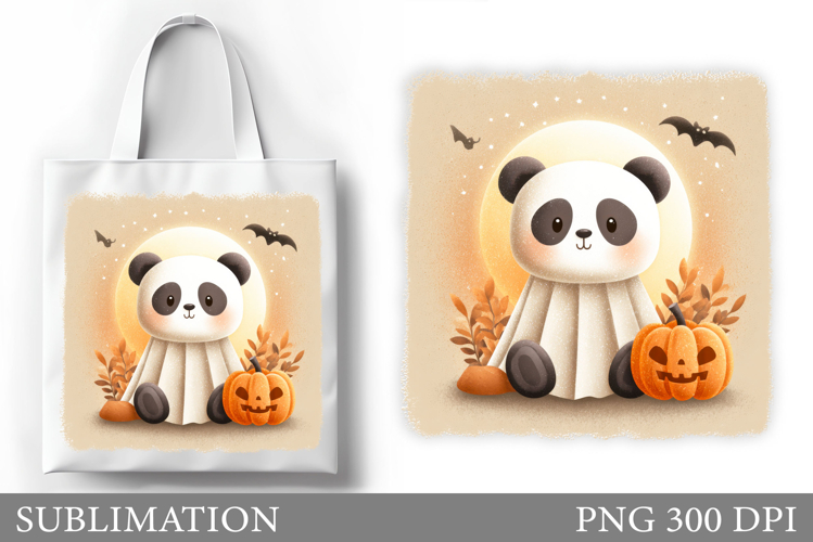 Ghost Panda Tote Bag Design. Halloween Tote Bag Sublimation