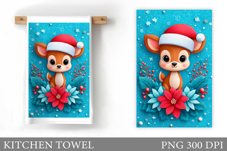 Cute Deer Kitchen Towel. Christmas Kitchen Towel Design