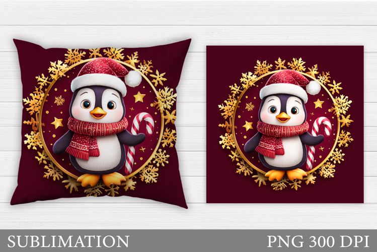 Christmas Penguin Pillow. Christmas Pillow Sublimation