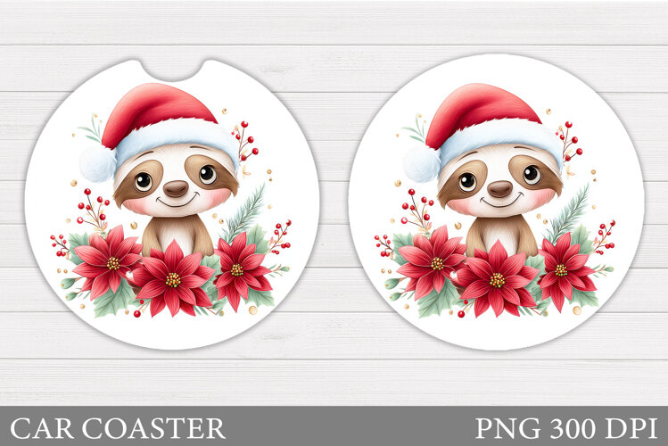 Christmas Sloth Car Coaster. Christmas Coaster Sublimation example image 1