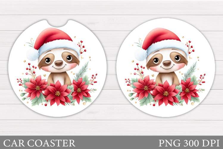 Christmas Sloth Car Coaster. Christmas Coaster Sublimation