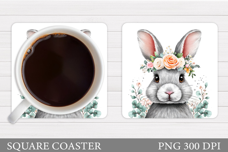 Cute Bunny Coaster Design. Bunny Flowers Coaster Sublimation