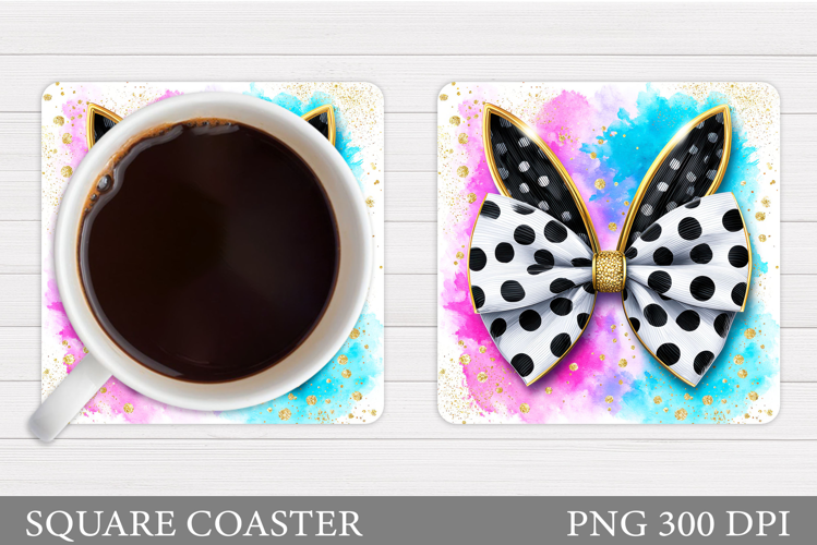 Bunny Ears Coaster Design. Spring Bunny Coaster Sublimation