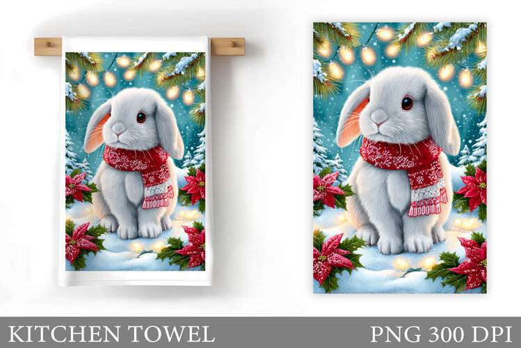 Christmas Bunny Kitchen Towel. Christmas Kitchen Towel example image 1