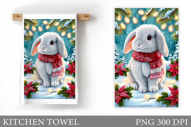 Christmas Bunny Kitchen Towel. Christmas Kitchen Towel