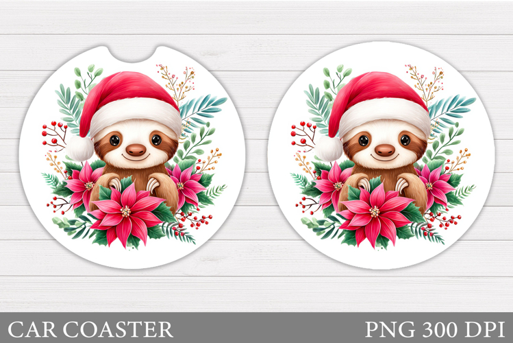 Christmas Sloth Car Coaster. Christmas Coaster Sublimation