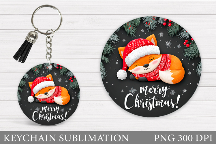 Christmas Fox Keychain. Christmas Keychain Sublimation
